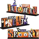 3 Pieces Halloween Table Decorations - Pumpkin Centerpiece, Boo Spooky Wood Sign, Trick or Treat Witch Hat Decor for Party, Living Room, Kitchen, Office, Bar