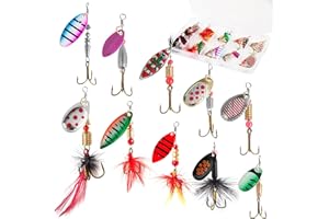 JEORONULY 10PCS Spinner Baits with Tackle Box, Rooster Tail Fishing Lures with Flash Spoon, Trout Lures, Freshwater and Saltwater Spinnerbait for Trout Bass Walleye Crappie Salmon Pike, Swim or Jig