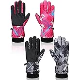 Geyoga 2 Pairs Kids Ski Gloves Waterproof Winter Mittens Warm Gloves Snow Mittens for Children