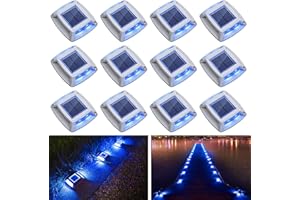 ETETALE Solar Driveway Lights 12 Pack, Solar Powered IP68 Waterproof Dock Lights, 4 LED Driveway Markers Deck Light for Dock, Pathway, Walkway, Sidewalk, Garden, Yard, Stair, Marine Use (Blue)