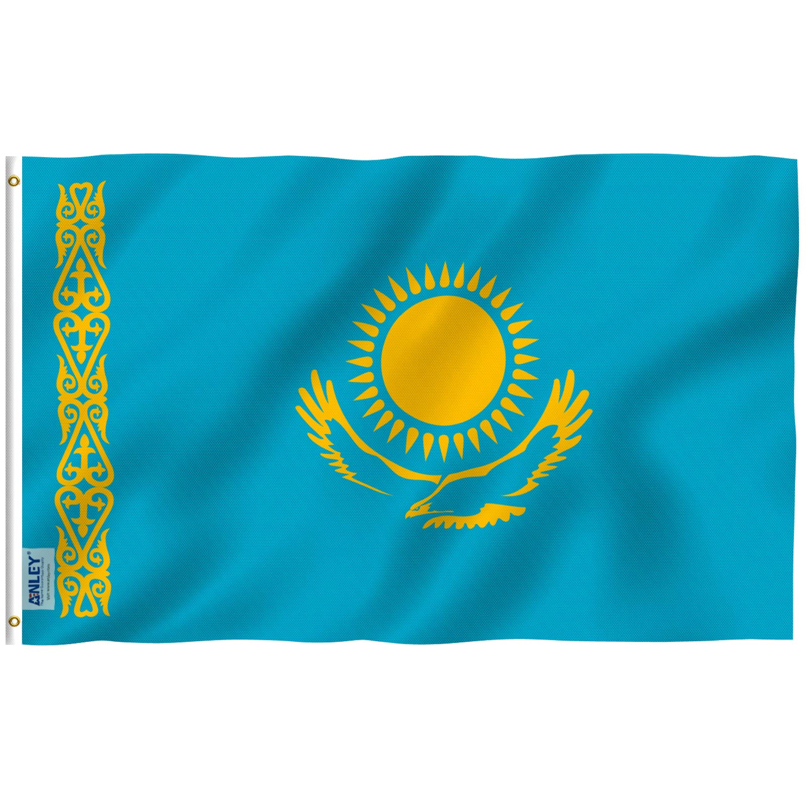 ANLEY Fly Breeze 3x5 Feet Kazakhstan Flag - Vivid Color and UV Fade Resistant - Canvas Header and Double Stitched - Republic of Kazakhstan Flags Polyester with Brass Grommets 3 X 5 FT
