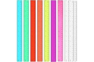 Kisajar 10 Pcs Ruler,30cm/12inch Clear Colorful Shatterproof Rulers Set with 8 Vibrant Colors,Lightweight & Durable School Ru