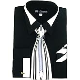 Milano Moda Men's Fashion Dress Shirt With Contrast Design Tie Hankie & Cuffs