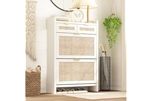 Shoe Organizer Cabinet Storage for Entryway - Slim Rattan Shoe Rack for Front Door Entrance, Narrow Hidden Shoe Cabinet with 