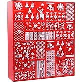 Juegoal Red Advent Calendar with 24 Drawers Countdown to Christmas, Refillable Wooden Advent, 15 Inches Tall