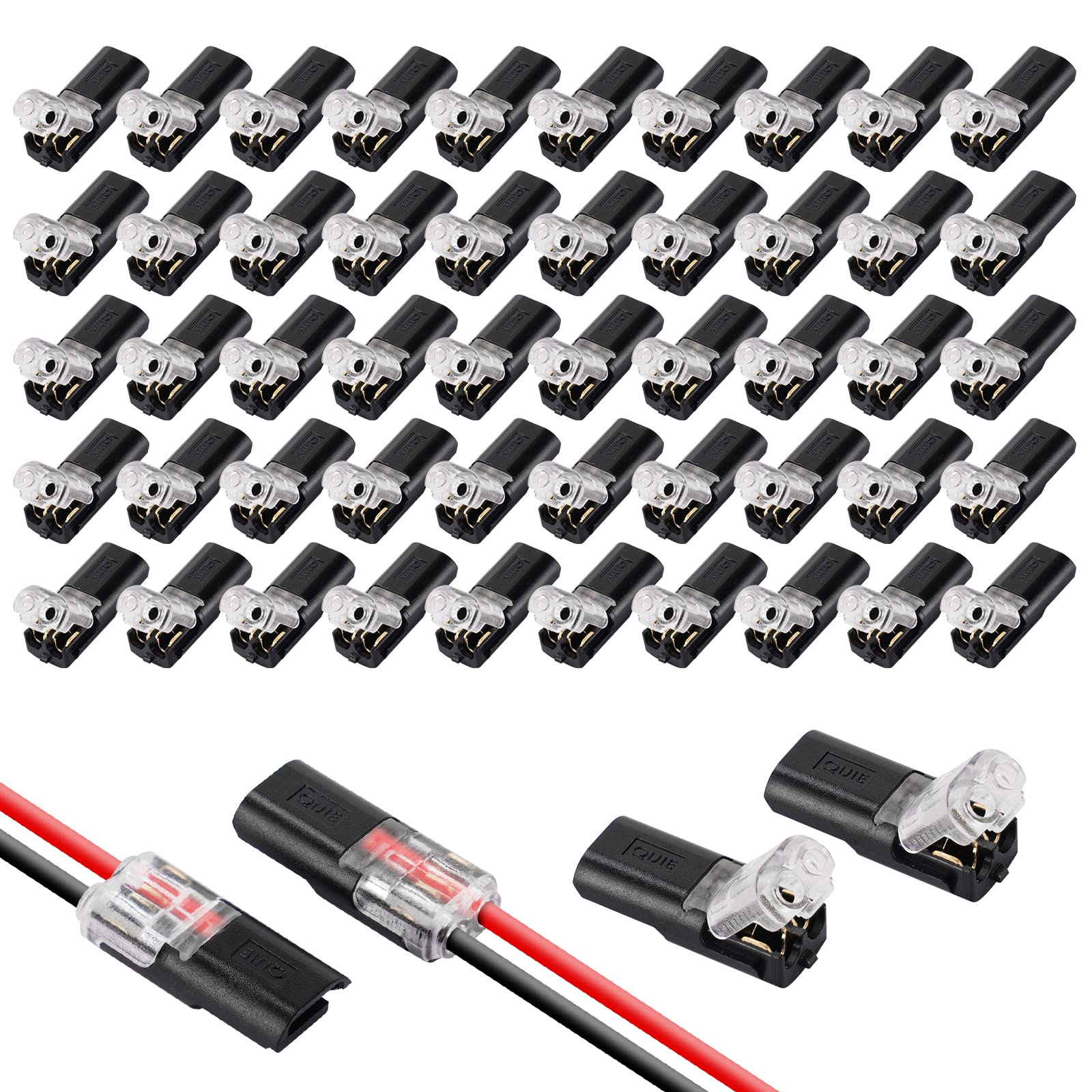 Flintronic 50Pcs Quick Dual Wire Terminal Block, 2 Pin Peel-free Push-type Design Connectors, 18-22AWG Quick Splice Wire Crimp Terminal