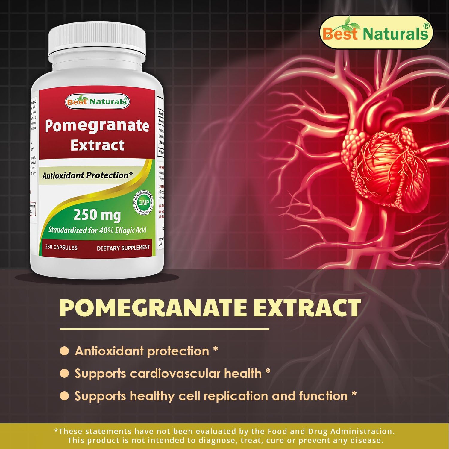 Best Naturals Pomegranate Extract 250 mg 250 Capsules DailyNutriPlus LLC