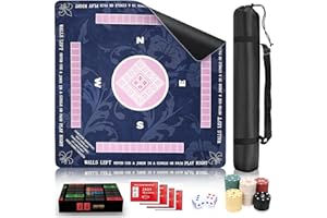 AIMUCT 2025 Mahjong Mat for Table,31.5" x 31.5" Mahjong Table Mat with Rules,Non-Slip and Noise-Reducing Gaming Mat for Poker,Dominoes,Card,Board & Tile Games,Mahjong Set with Carrying Bag