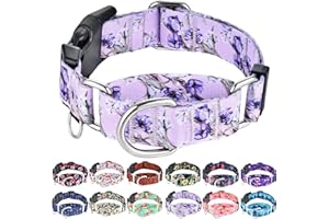 Fidohug Martingale Collar for Dogs Floral Dog Collars for Small Medium Large Dogs with Buckle Adjustable Soft Nylon Dog Collar (Purple Lily, Large)