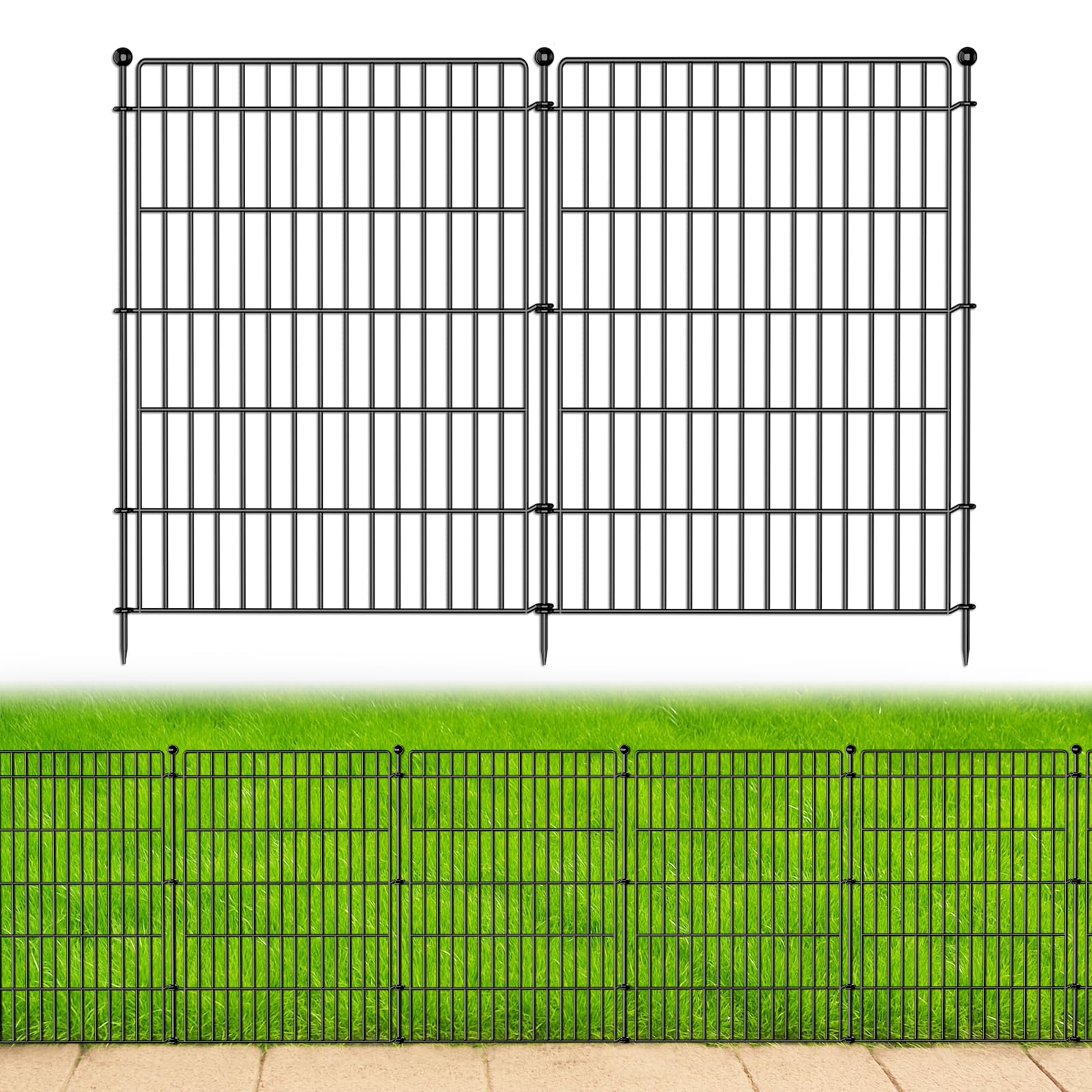 Photo 1 of 10 Panels No Dig Garden Fence Animal Barrier, 34in(H) × 22.5ft(L) Decorative Metal Outdoor Dog Fence, Rustproof Pet Fencing for Yard, Patio, Flower Bed -Temporary Fencing| Easy to Install