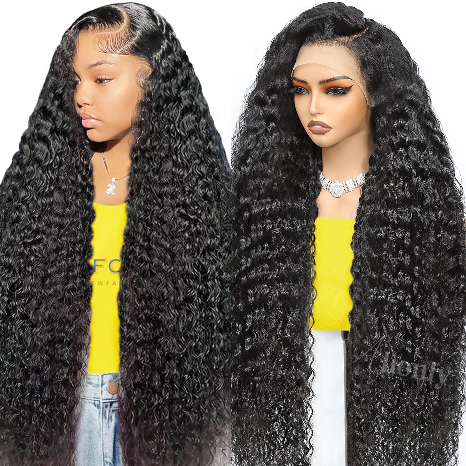 Alionly 250 Density HD Lace Front Wig Human Hair,Water Wave Human Hair Wig For Black Women 13x4 Glueless Curly Wig Pre Plucked With Baby Hair 18 Inch — image 1
