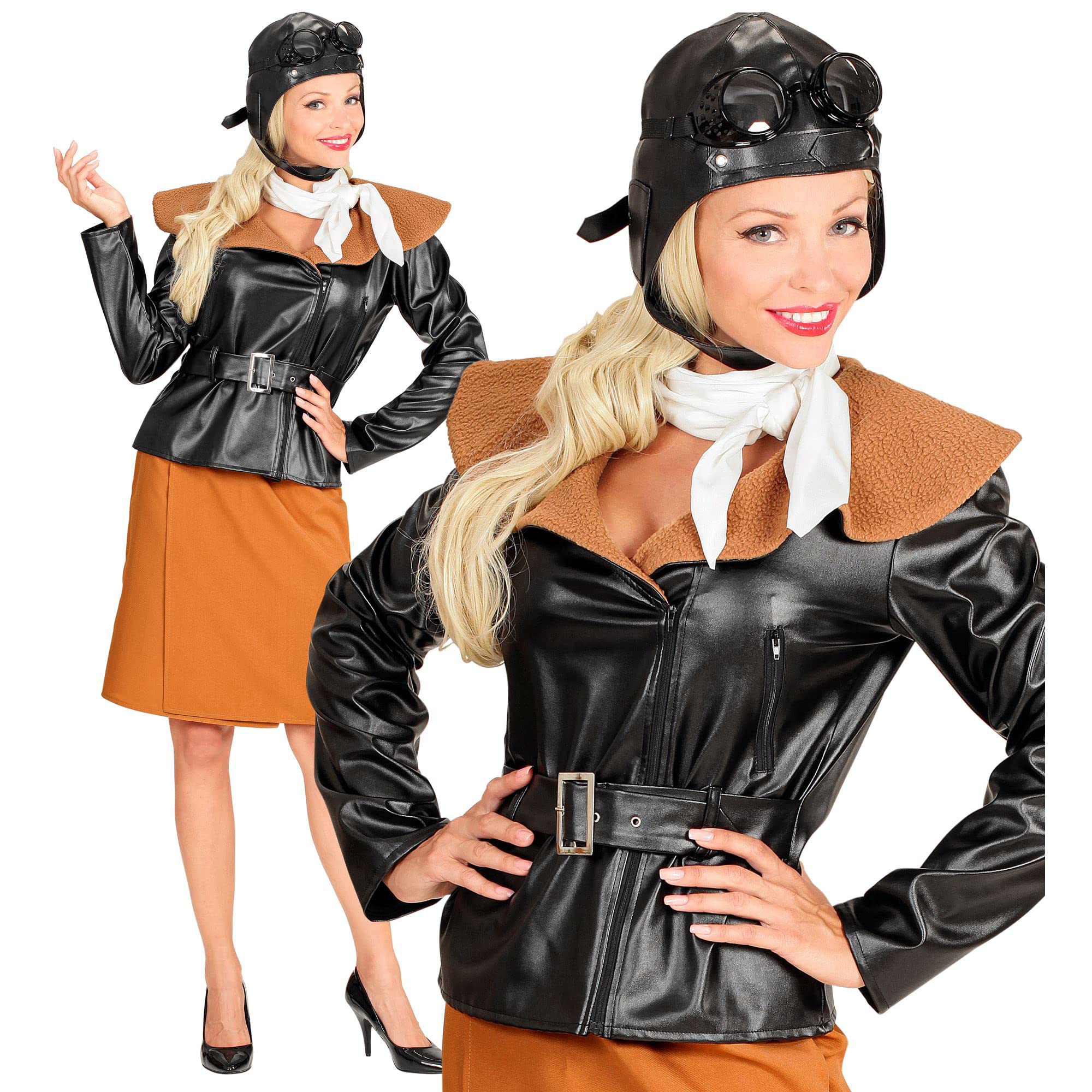 Widmann 06582 Adult Fancy Dress Costume Retro Aviator, Jacket, Skirt, Scarf and Hat