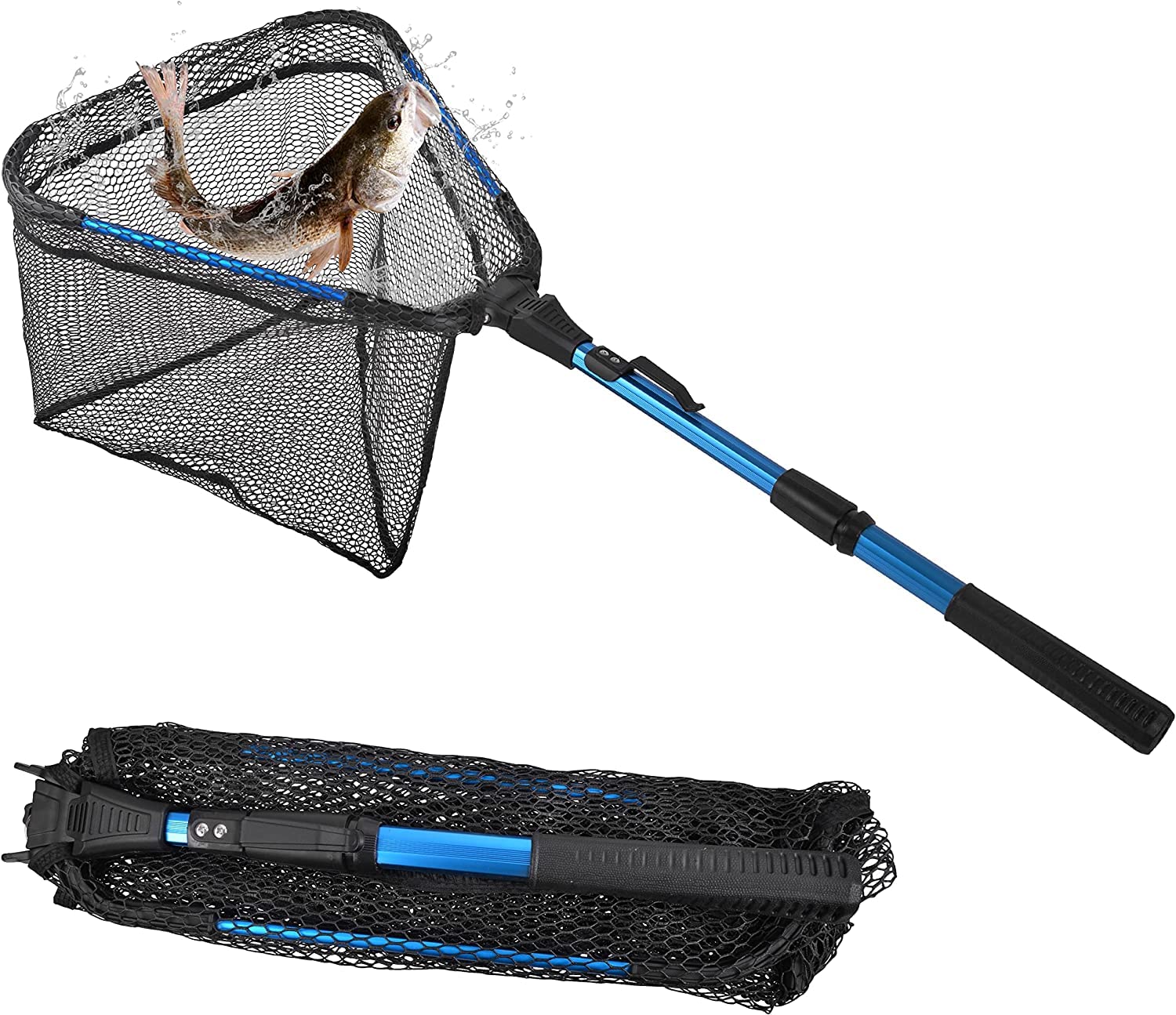 Fishing Landing Net Telescopic Folding Fishing Net Freshwater Saltwater Fishing Lanidng Net for Kayak Boat Fishing Bass Pike Walleye(Blue,2 Secs)