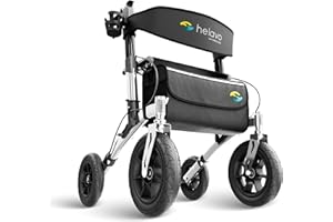 Helavo All Terrain Outdoor Walker for Seniors with Seat – Foldable Rollator with 12" Flat-Free Wheels, Adjustable Handles, Pa