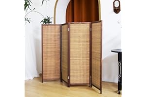 Pawlabay 4 Panel Short Panel Divider Screen,3.95 FT Tall Bamboo Room Divider Folding Privacy Screen,Short Panel Divider Freestanding Room Divider for Room Seperation,Brown