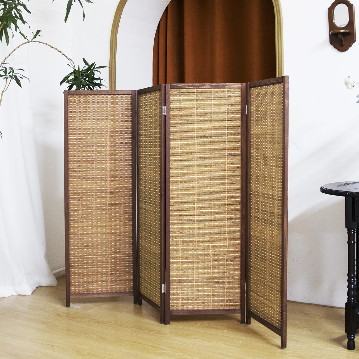 Photo 1 of **CORNER SCRAPED**Pawlabay 4 Panel Short Panel Divider Screen,3.95 FT Tall Bamboo Room Divider Folding Privacy Screen,Short Panel Divider Freestanding Room Divider for Room Seperation,Brown