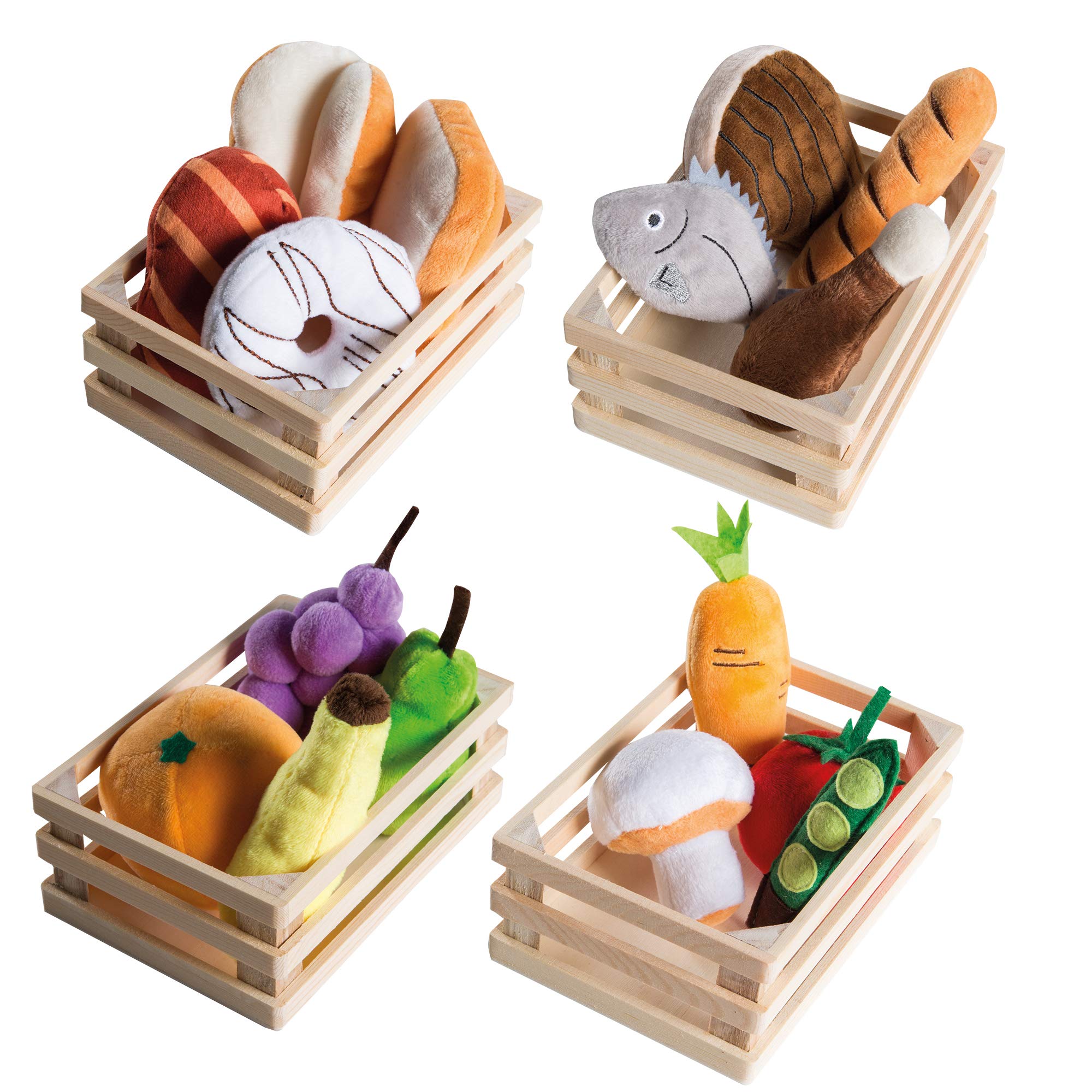 roba Food Groups - 4 Baskets with Accessories for Play Store and Children's Kitchens - Vegetables, Fish, Fruit, Sweets
