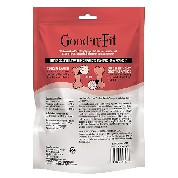 GOOD ‘N’ FIT TWIST STICKS MADE WITH REAL VENISON, 15 COUNT, TREAT YOUR DOG TO LONG-LASTING AND HIGHLY DIGESTIBLE RAWHIDE CHEWS