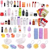 75Pcs Dollhouse Mini Jewelry Storage Case Miniature Bathroom Accessories | Dollhouse Makeup Set Towel Cosmetic Toothbrush Shampoo Perfume Hair Dryer Comb Doll Backpack Micro Scene