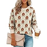 Yeokou Women Floral Sweater Crewneck Long Sleeve Knit Print Pullover Casual Chunky Knitwear