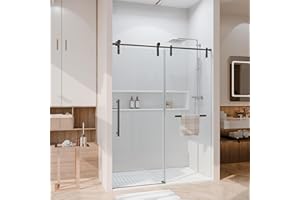 KULLAVIK Shower Door 56-60" W × 76" H Glass Shower Door with 5/16"(8mm) Clear Tempered Glass,Frameless Shower Doors with Handle and Seal Strip for Waterproof,Sliding Shower Doors in Stylish and Modern,Black
