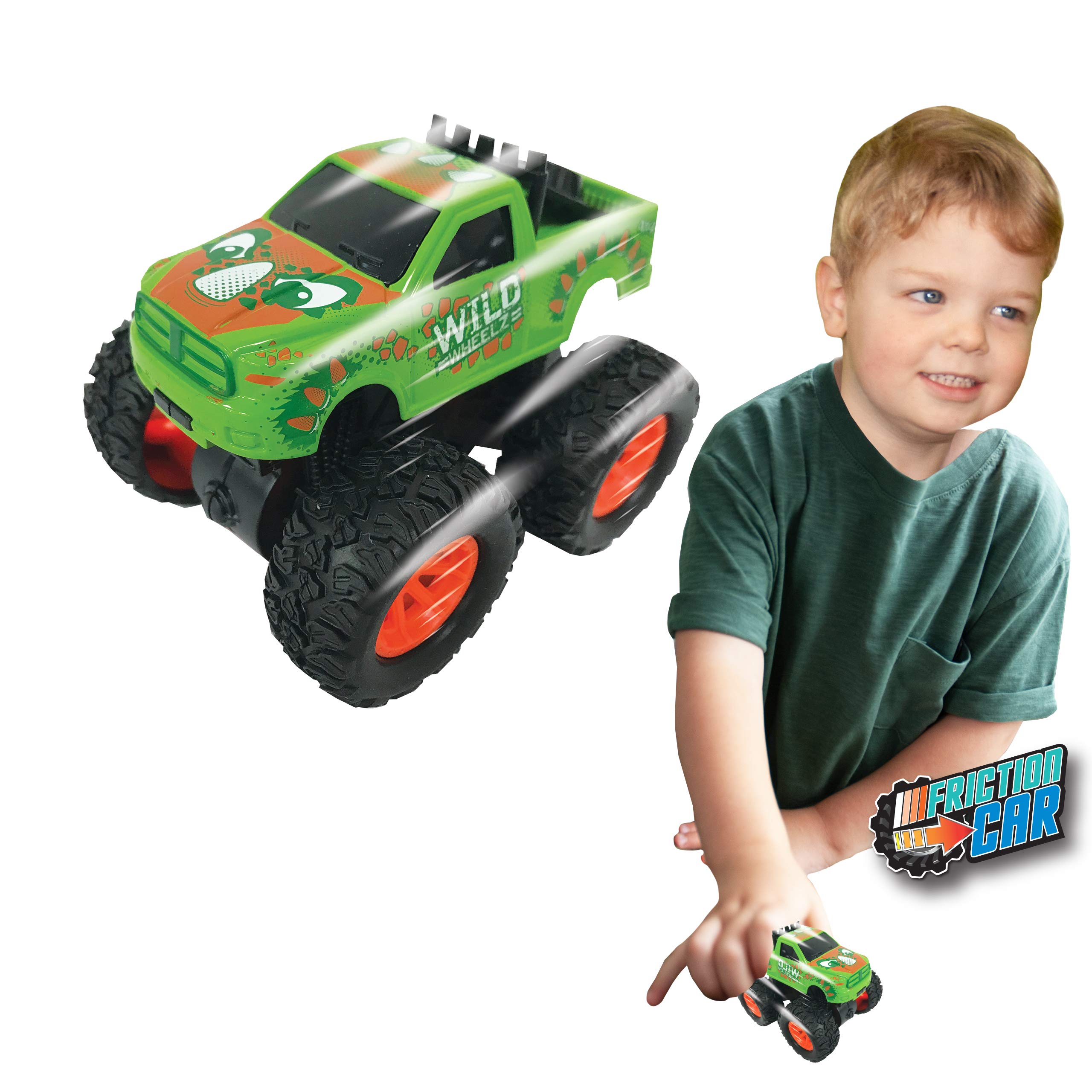 Deluxebase Wild Wheelz - Dinosaur from Friction Monster Truck Toy Car. Push along dino toy truck for kids