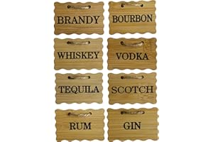 TRIPDOCK Wooden Liquor Decanter Labels, Set of 8 Tags, 2.36 x 1.51 inches, Bourbon Whiskey Vodka Gin Rum Scotch Tequila Brandy