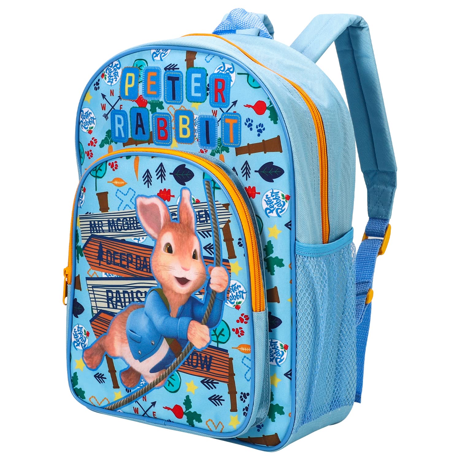 William Lamb Peter Rabbit Kids Childrens Premium Backpack School Travel Bag with side mesh pocket and front zipped pocket, Multicolour, 36.7cm (height), 26cm (width), 13cm (depth) (02915)
