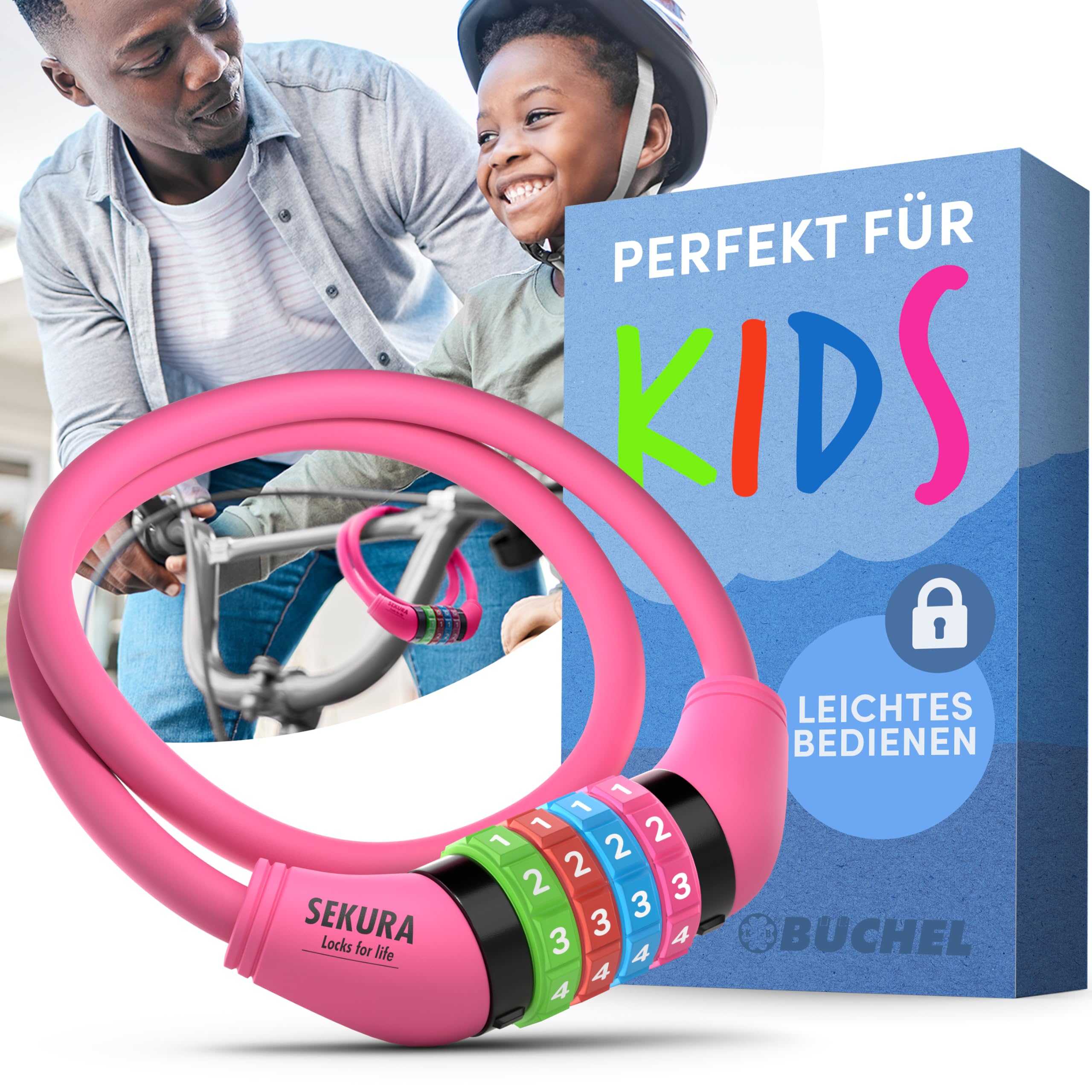 Photo 1 of Büchel Bike Locks Cable for Kids - Colorful & Keyless - Secure Your Child's Bike - Easy-to-Use Bicycle Accessory, High Security 5 Digit Resettable Combination Coiling Bicycle Lock, Anti Theft