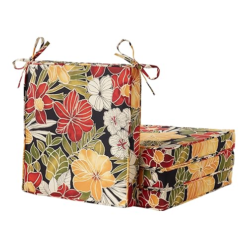 Greendale Home Fashions Outdoor 18-inch Square Reversible Seat Cushion with Ties, 4-Pack, Aloha 4 Count