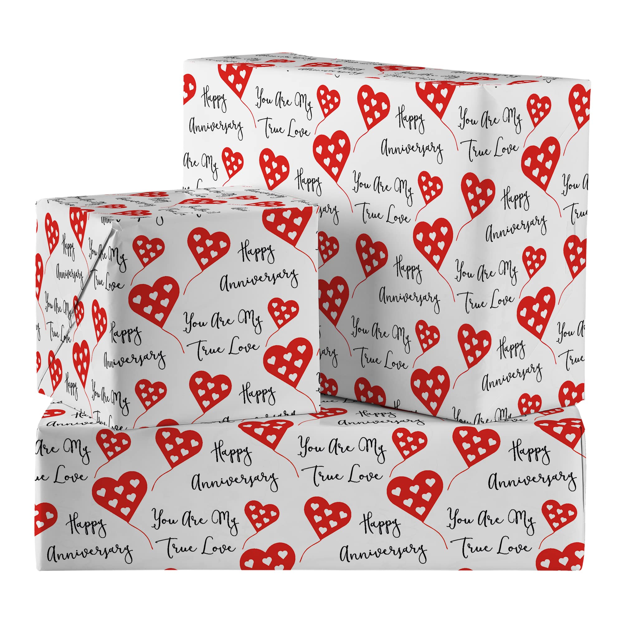 Hunts England - 2 Sheets Of Romantic Anniversary Luxury Wrapping Paper For Him/Her - Includes 2 Gift Tags - Folded Gift Wrap For Boyfriend, Girlfriend, Husband, Wife - Red Heart Collection