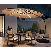 LAUSAINT HOME Outdoor Patio Umbrella, Curvy Cantilever Umbrella, Heavy Duty Offset Hanging Umbrella with 360° Rotation for Market, Pool, Garden, Backyard