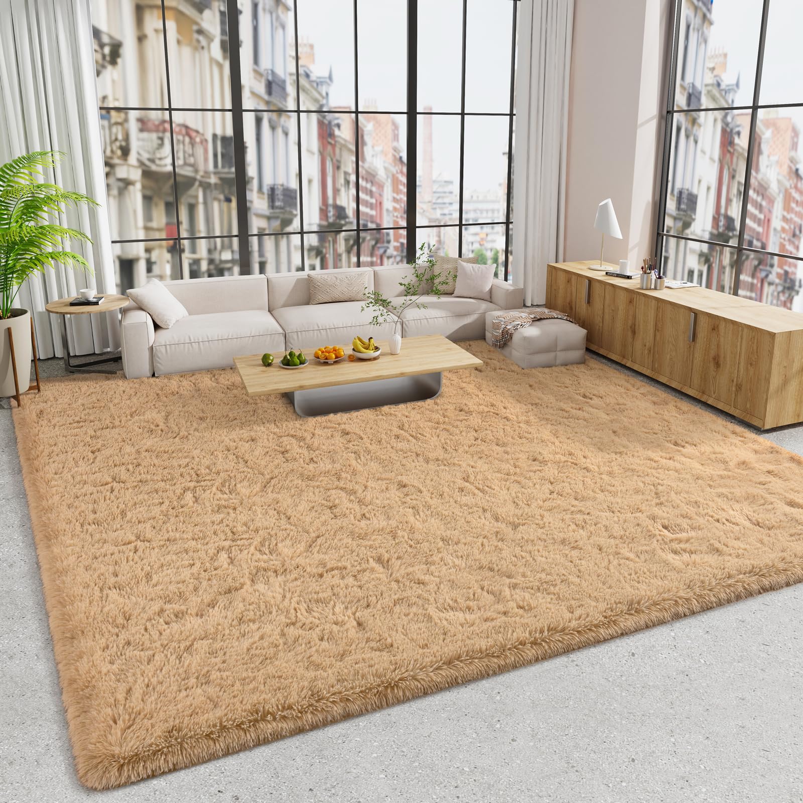 Photo 1 of LOCHAS Ultra Soft Indoor Modern Area Rugs 9x12 Fluffy Living Room Carpets for Children Bedroom Home Decor Nursery Rug, Light Tan