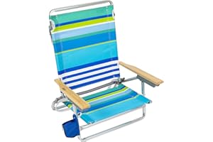 RIO BRANDS RIO beach Classic 5-Position Lay-Flat Folding Beach Chair, 30.8" x 24.75" x 29.5", Cool Blue Stripes, Pink/White/Beige/Black, 1 Count (Pack of 1)