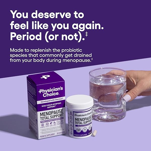 PHYSICIAN’S CHOICE MENOPAUSE PROBIOTIC SUPPLEMENT FOR WOMEN – SUPPORTS HORMONE BALANCE, HOT FLASHES, NIGHT SWEATS, WEIGHT MANAGEMENT, BLOATING & GUT HEALTH – WITH BLACK COHOSH, RESVERATROL+ – 30CT