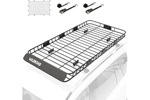WILDROAD Car Roof Cargo Carrier Combo of Upgraded 84"x 39"x 4" Roof Rack Cargo Basket, Super Duty Bungee Cargo Net. Universal Car Top Luggage Holder Carrier Basket Fits for SUV Truck Cars