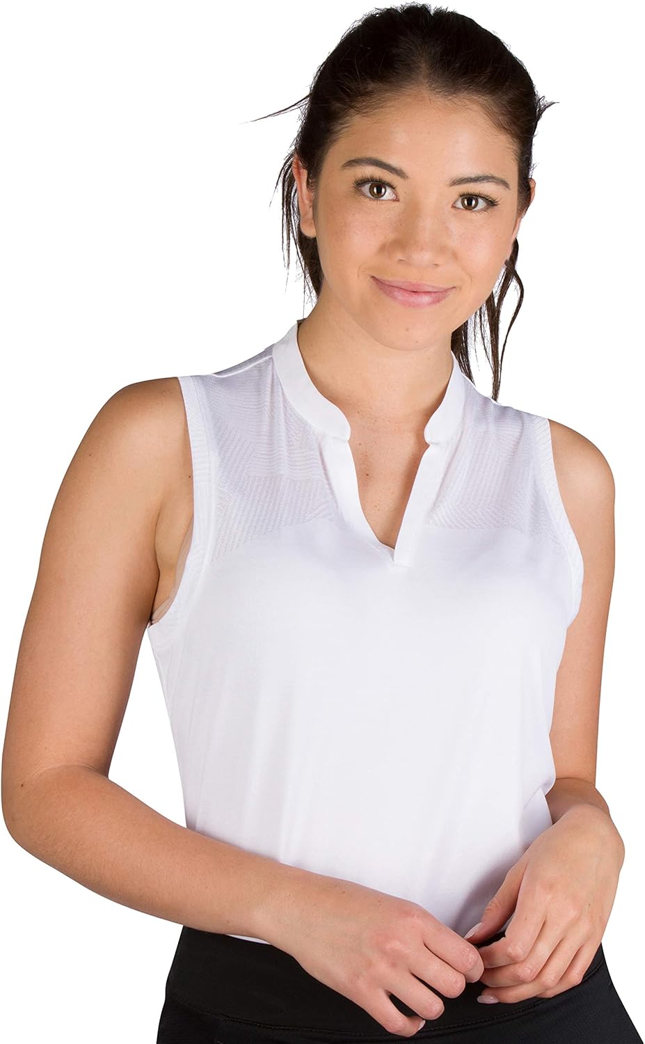 Three Sixty Six Women's Sleeveless Collarless Golf Shirt - Quick Dry Fabric, Lightweight Compression Golf Polo: Clothing