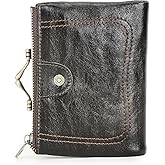 CONTACTS Full Grain Leather Kiss Lock Wallet for Women Small Zipper Coin Pocket Vintage Bifold Rfid Purse Card Holder with Photo Window