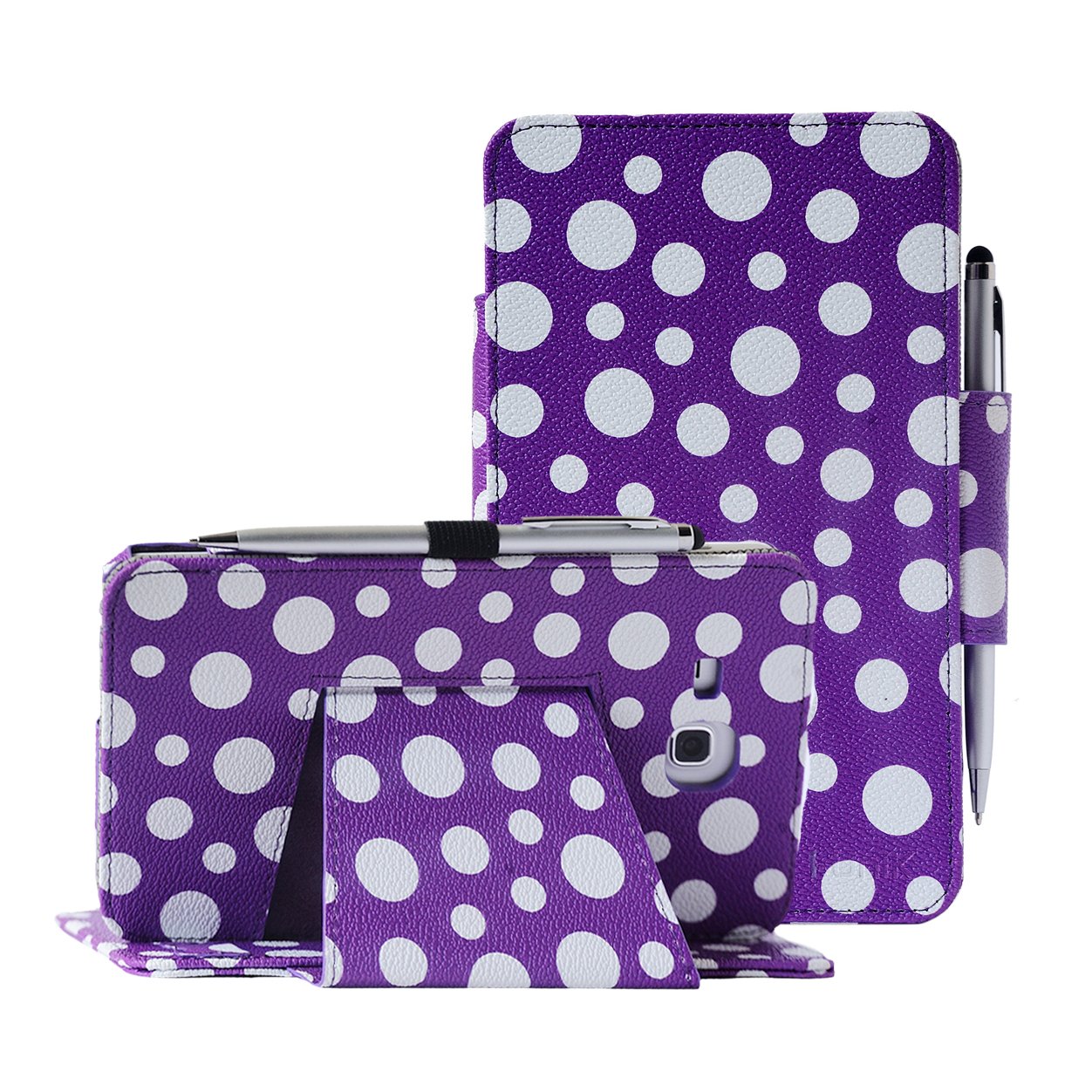 i-UniK 2016 Samsung Galaxy TAB A 7.0 SM-T280 Compatible Samsung Galaxy Tab A NOOK 7" Slim Folio Tablet Kickstand Case [Bonus Stylus] (Polka Dot)