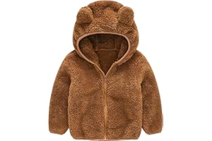 Karlywindow Toddler Baby Boy Girl Little Cute Bear Hoodie Jacket Sherpa Fuzzy Winter Warm Sweatshirt Coat