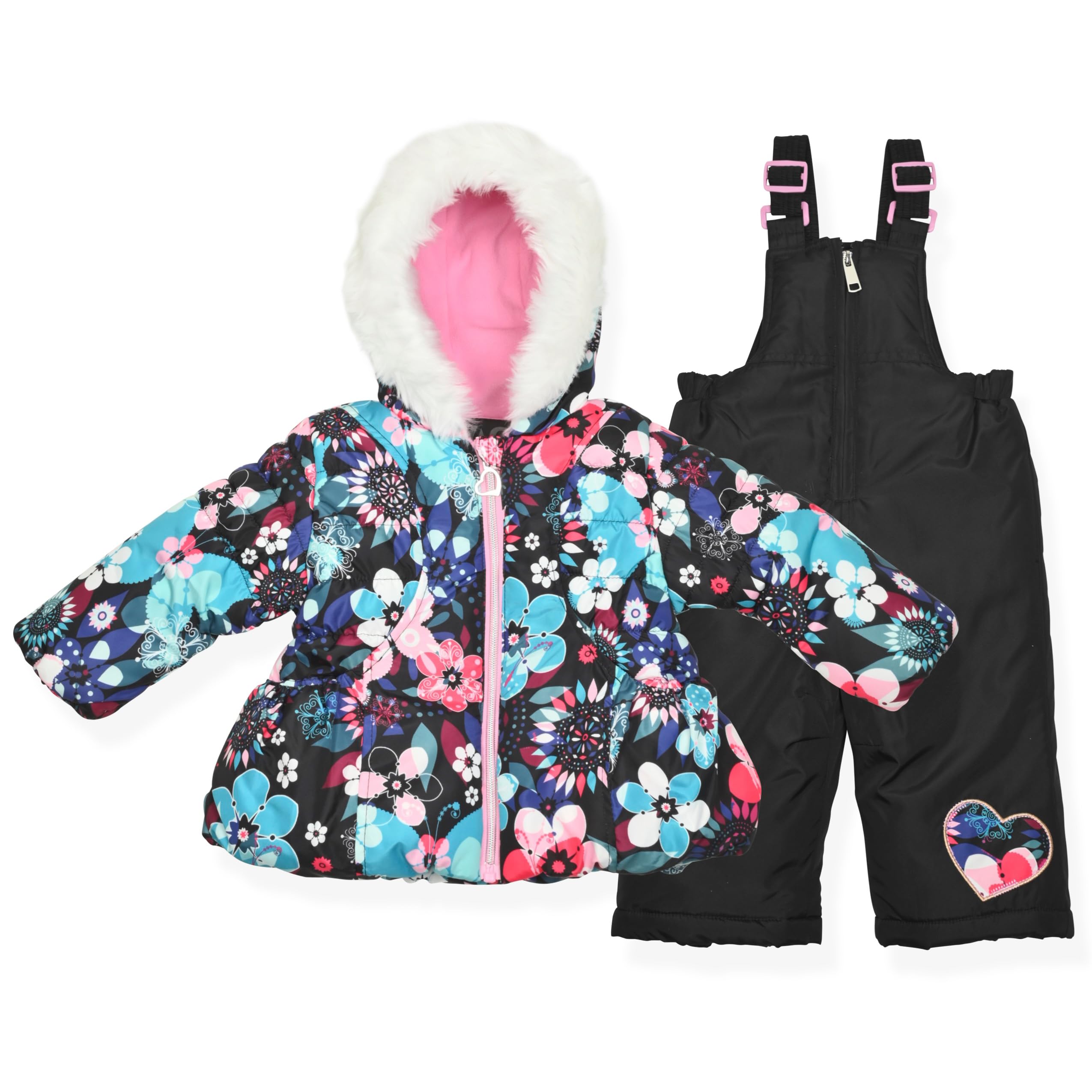 Arctic Quest Little Girls Bib Snow Pants and Ski Jacket Water-Resistant Snowsuit For Kids Winter Jacket For Girls, Rich Black, 6X Image