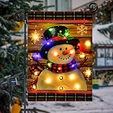 Lighted Christmas Garden Flag for Outside, Led Snowman Garden Flag, Winter Yard Flag 12x18 Double Sided for Outdoor Yard Porch Lawn Decoration