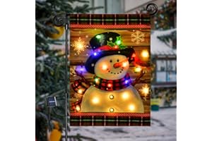 FLAGMESAGE Lighted Christmas Garden Flag for Outside, Led Snowman Garden Flag, Winter Yard Flag 12x18 Double Sided for Outdoor Yard Porch Lawn Decoration