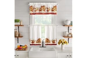 Elrene Home Fashions Autumn Pumpkin Grove Window Tier Set and Kitchen/Café Valance, 60"x36" (Set of 2 Tiers & Valance), Multi Color