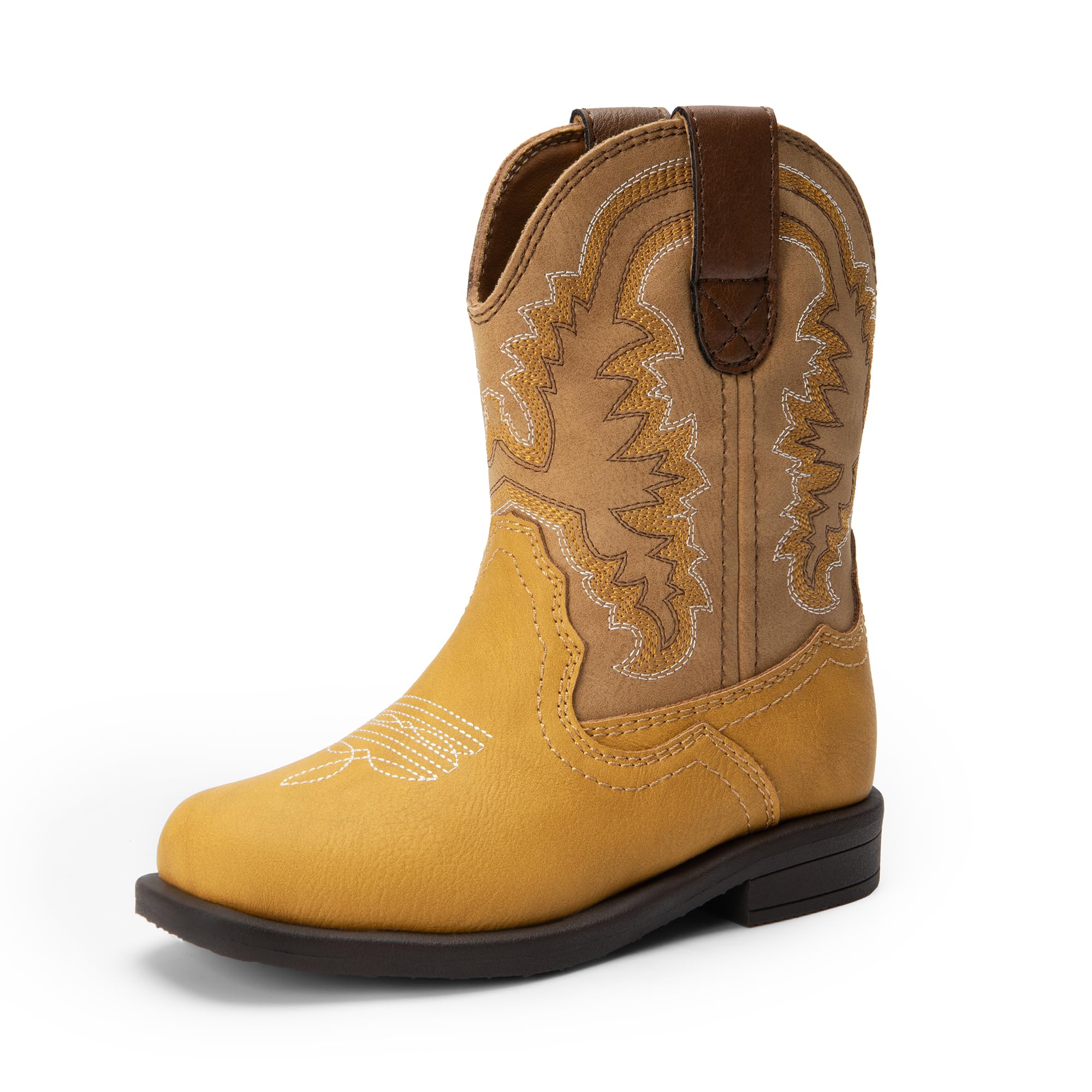 DREAM PAIRS Toddler Little Boys Girls Cowboy Boots Kids Western Square Toe Riding Mid Calf Boots,Size 1 Little Kid,Light Brown/Wheat,SDBO2307K Image DREAM PAIRS Toddler Little Boys Girls Cowboy Boots Kids Western Square Toe Riding Mid Calf Boots,Size 1 Little Kid,Light Brown/Wheat,SDBO2307K Image