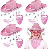 FELISTORY 12 Pcs Pink Cowgirl Hat Sets, Includes Cowboy Hats, Heart Glasses, and Bandanas, Sparkling Western Hats for Women