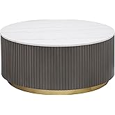 Coaster Jason 35-Inch Round Coffee Table, Charcoal and White Marble 710418 | No assembly needed, Engineered wood and metal, Living room tables beside sofas and chairs, Contemporary living room styling