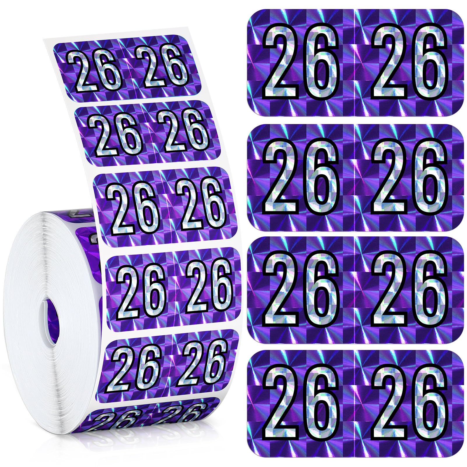 Photo 1 of Teling 500 Pcs 2026 Year Stickers File Folder Labels Rectangle Coded Colored Year Stickers Self Adhesive Labels Tab File Folders Office Supplies, 1 Roll(Purple, Silver)