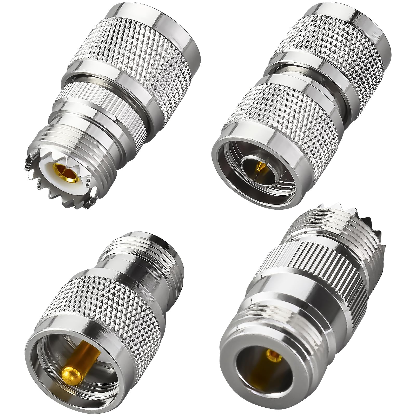 ACONRFTOL 4-Pack N to UHF RF Coaxial Adapter Kit N Male/Female to UHF Male Female PL-259 SO-239 Antenna Adapter N to SO239 PL259 Connector for SWR, CCTV, microwave applications