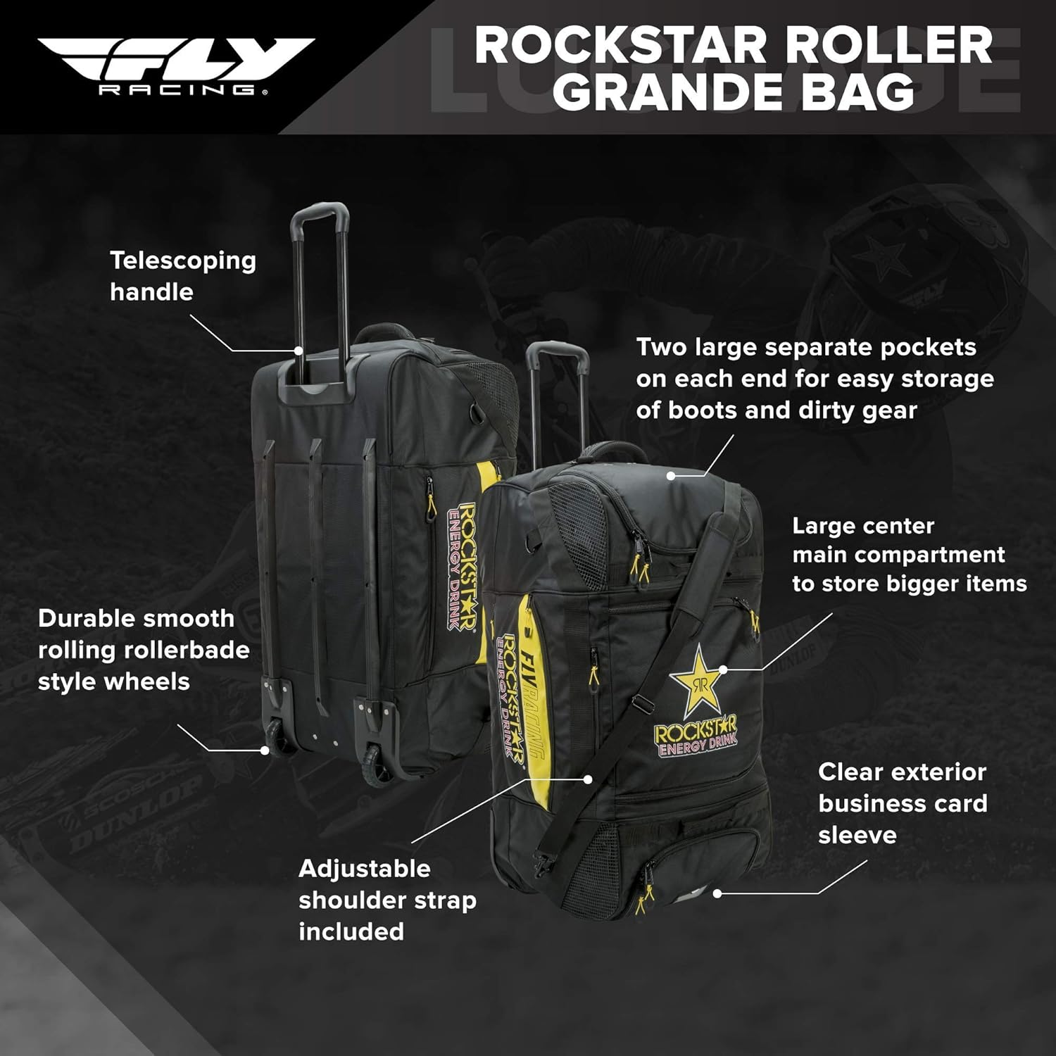 Fly Racing 2021 Rockstar Roller Grande Gear Bag (Black/Yellow): Automotive